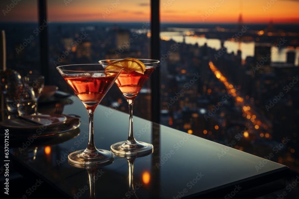 luxury cocktail at a nightclub on the rooftop of a skyscraper